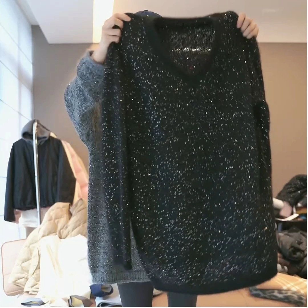 2024冬季新款设计感厚款休闲百搭气质V领长袖针织上衣LK2500927