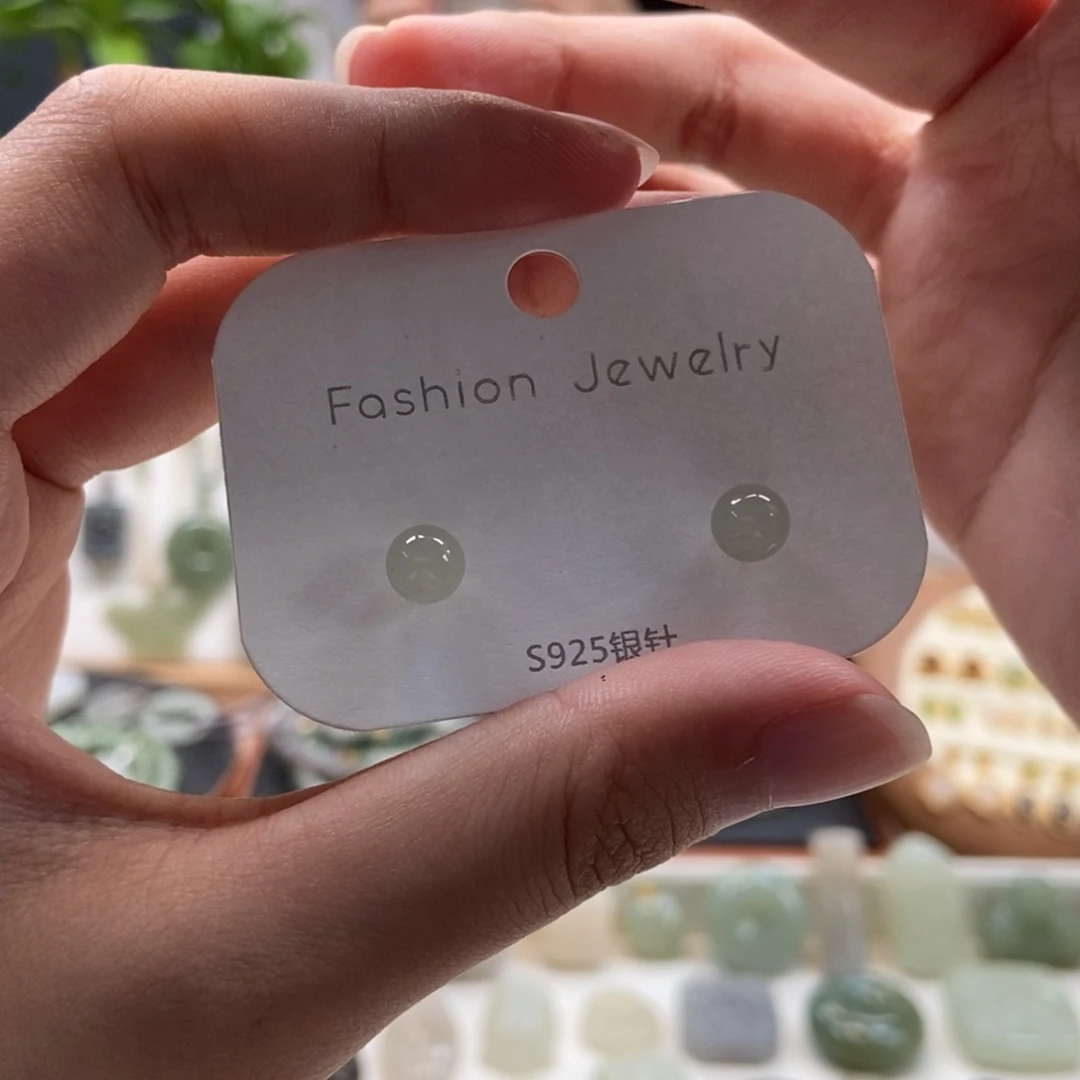 和田玉银S925镶嵌耳饰卡六浅晴