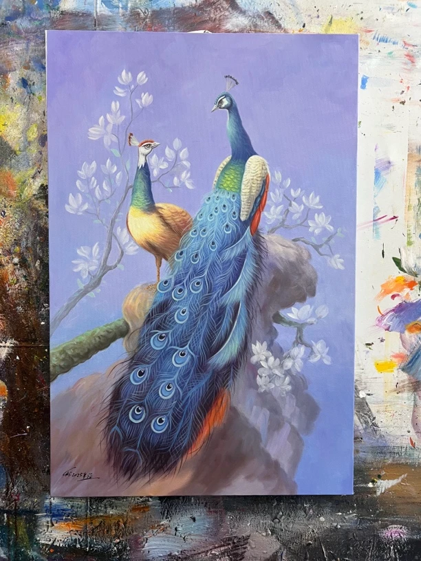 孔雀挂画房间画现代装饰画尺寸60.90