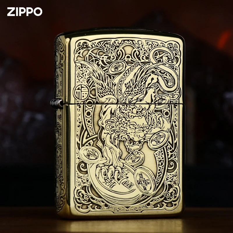 ZIPPO/之宝打火机招财进宝貔貅复古纯铜盔甲3D立体浮雕DYW1X1H1M1