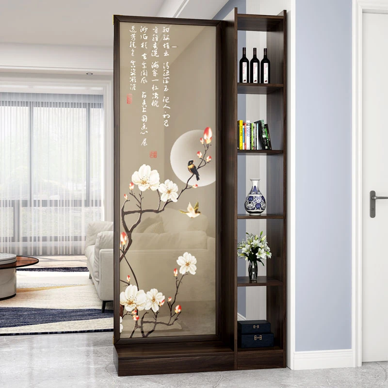 新中式实木屏风隔断 客厅玄关遮挡花好月圆雕花隔断