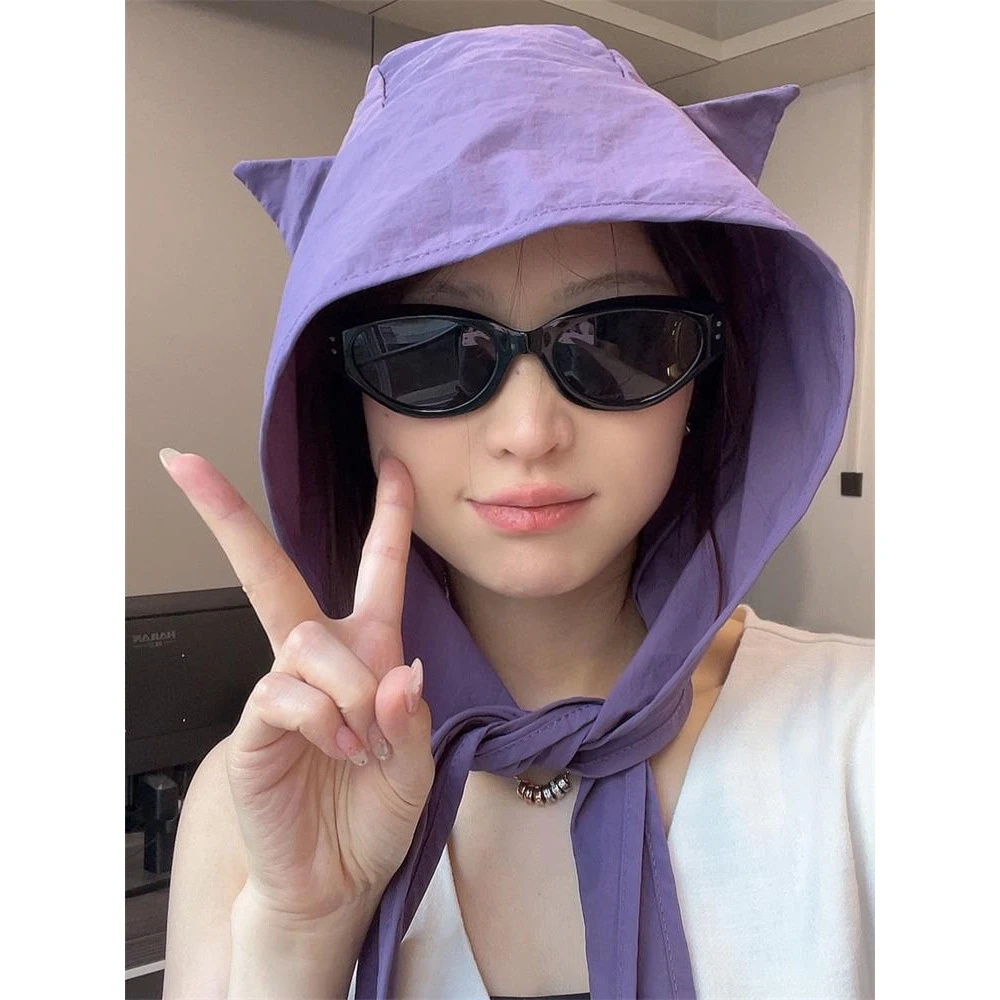 可爱搞怪小恶魔速干帽子女出游度假防晒帽百搭显脸小猫耳朵渔夫帽