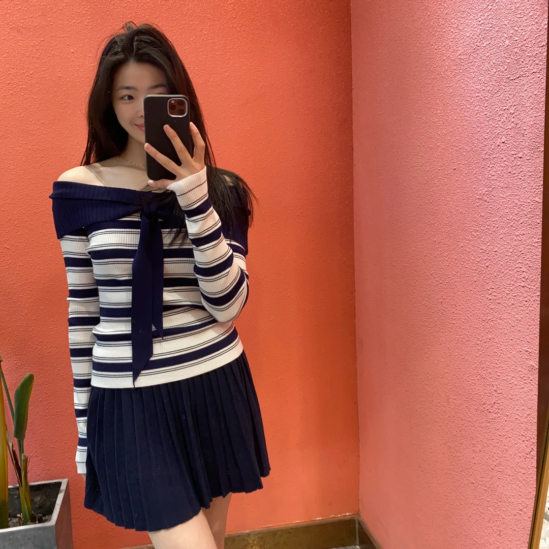 （默茗服装）夏日元气一字肩针织上衣
