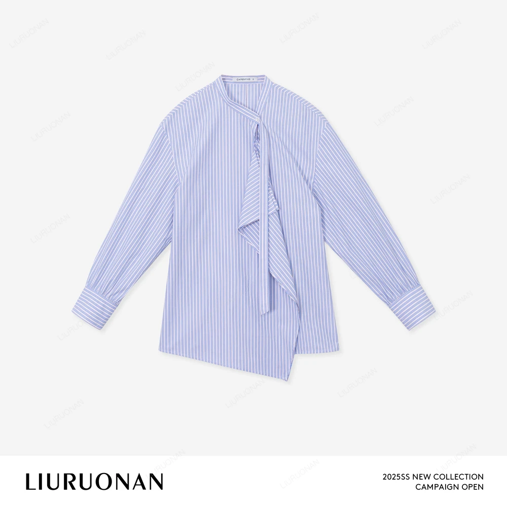 LIURUONAN 25SS【飘叶条纹衬衫】别致设计感不规则领口条纹薄款上衣