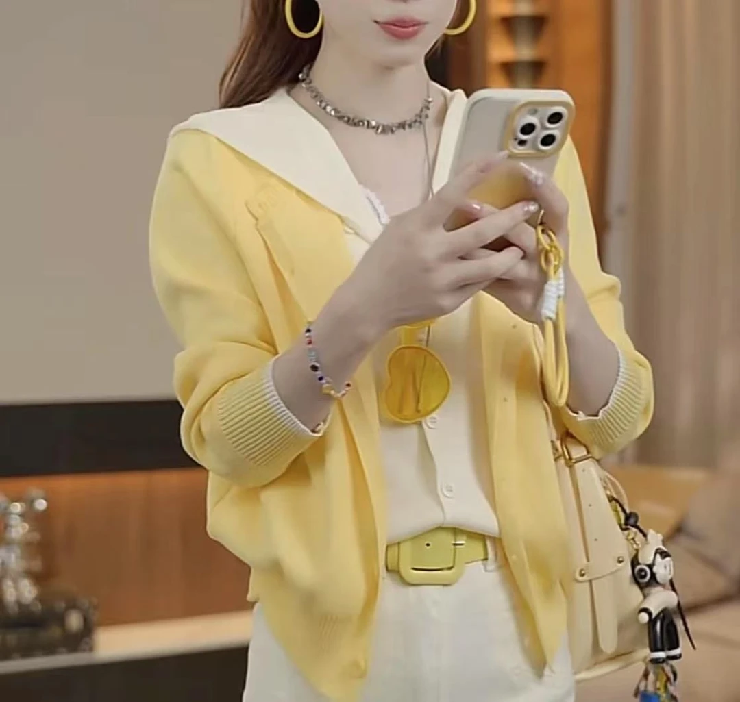 2025新款慵懒风显瘦百搭开衫上衣宽松休闲显瘦假两件连帽针织衫女