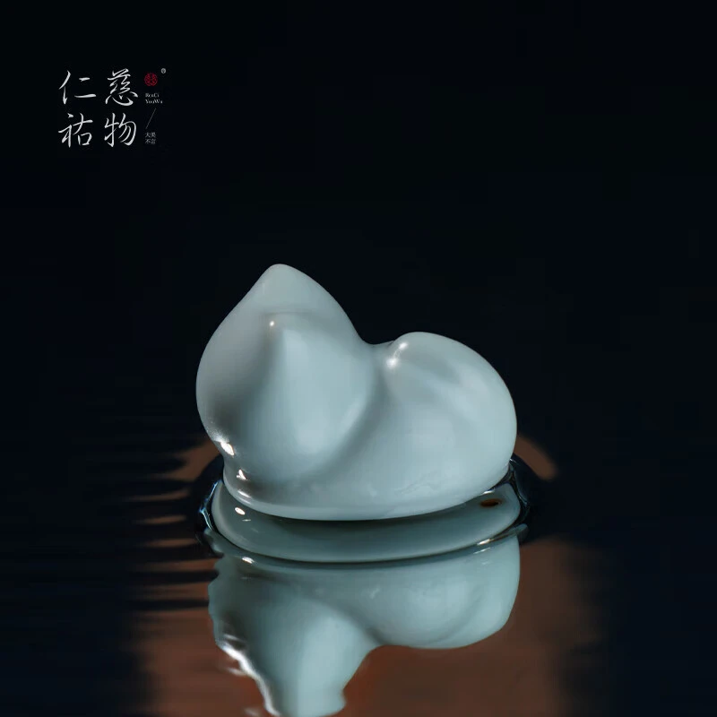 汝窑趴趴猫小摆件感小众家居桌面装饰陶瓷景德镇汝瓷创意礼品