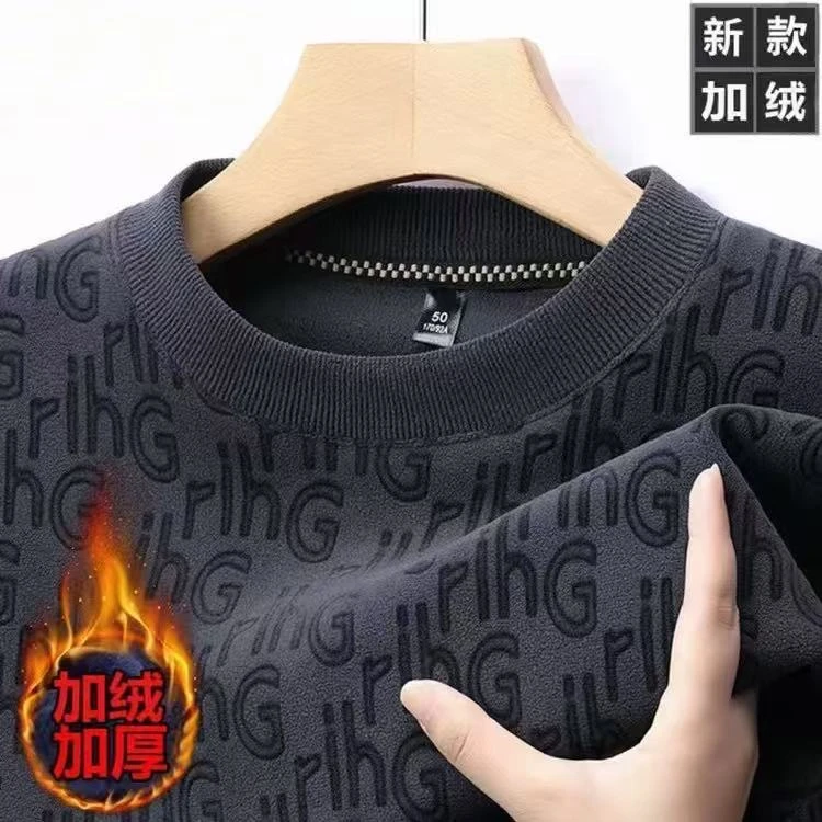 加绒加厚卫衣圆领保暖男装冬季男装上衣