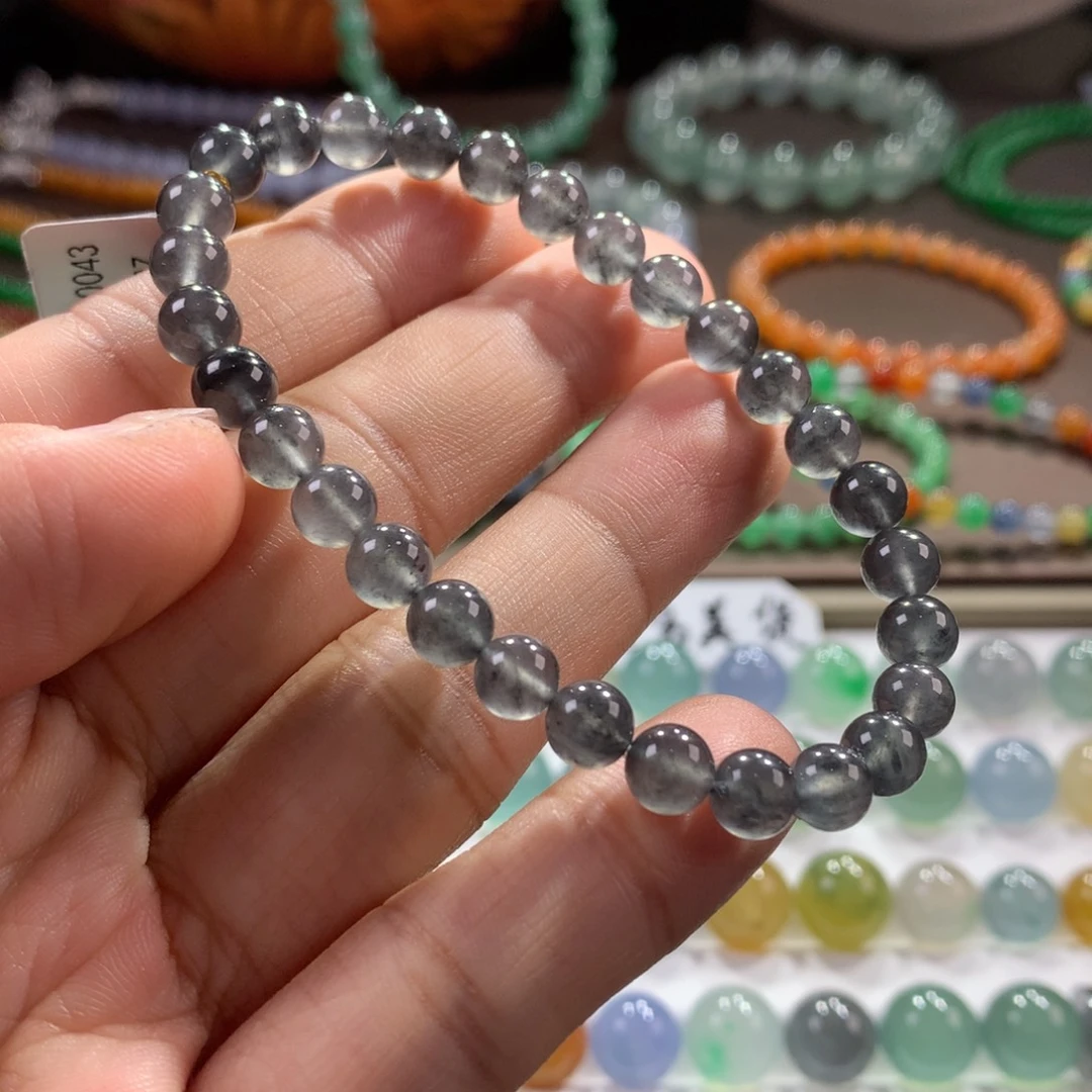 翡翠未镶嵌手链老种高冰起胶清冷风高级黑冰单圈 卡6.2