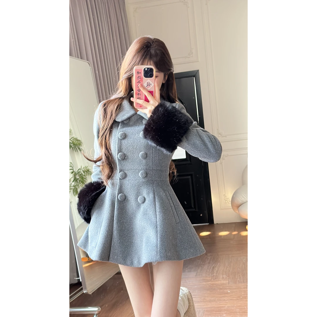 小小仟 “财阀千金外套版”法式千金风气质百搭收腰大毛领外套