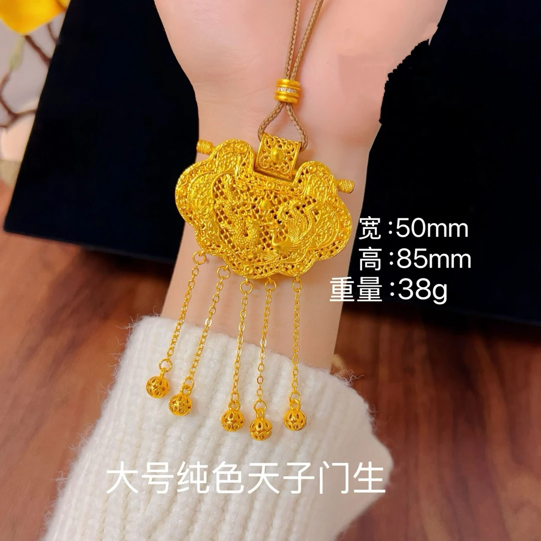 铜合金布艺项链 古法龙凤呈祥花丝锁包复古编织国风毛衣链女