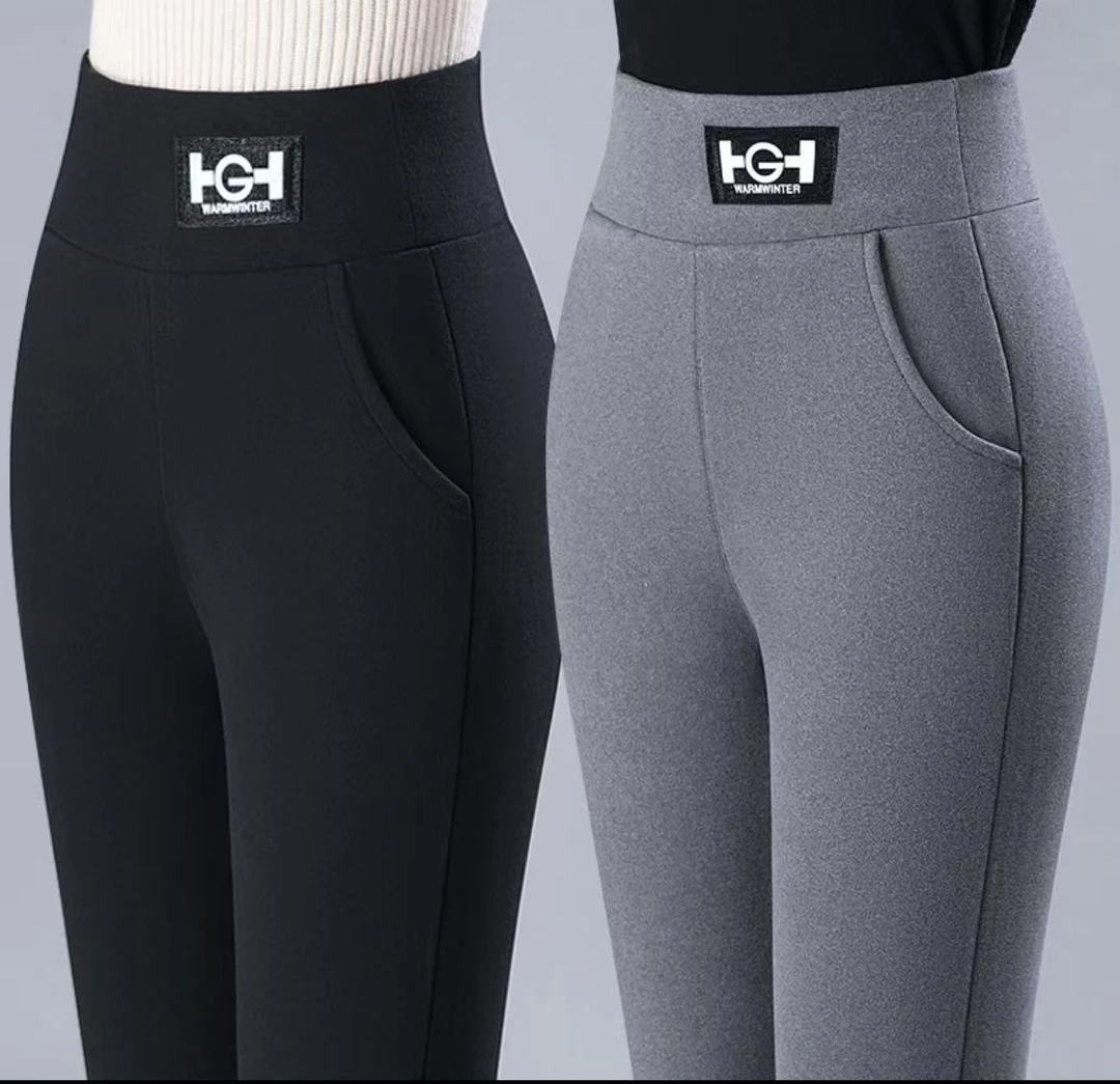 【男女同款】冬季女弹力打底裤纯色紧身裤休闲加绒加厚高腰长裤保暖