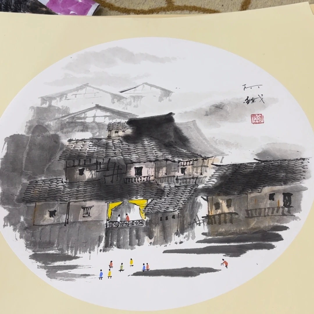 国画赵铁卡纸山水艺