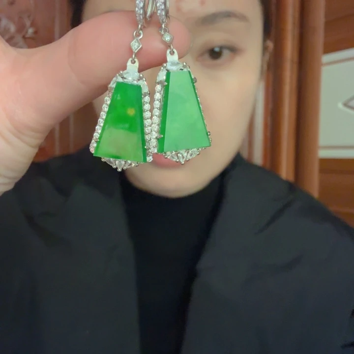 翡翠银S925镶嵌吊坠(不含链)耳饰