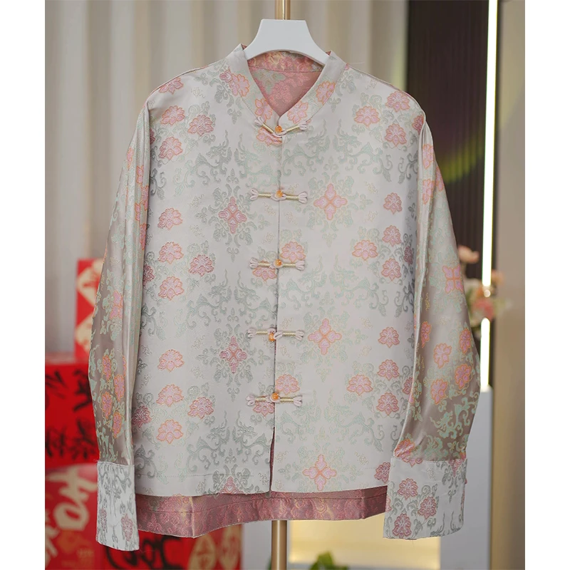 枝缠连理-双面穿新宋锦桑蚕丝女显瘦宽松高贵气质长袖上衣外套