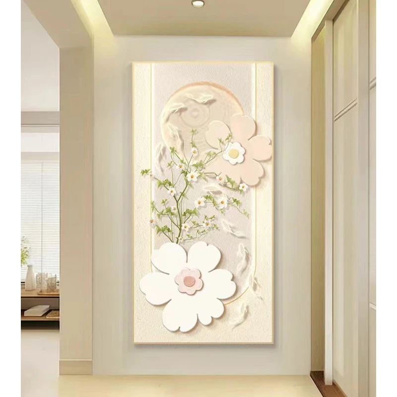 升级版-玄关画-【奶油花海】玄关画晶瓷镶钻装饰画新房家居装修