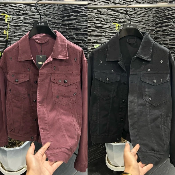 秋季新款高端欧货定制烫钻休闲牛仔夹克外套/5566