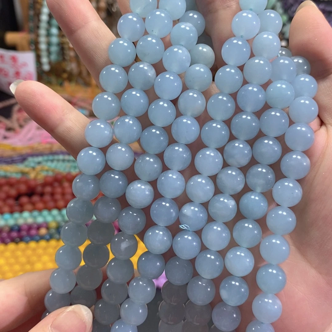 未镶嵌玛瑙/玉髓珠宝半成品海蓝玉髓一条卡10mm