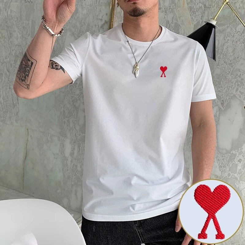 保登皮兹2025夏季新款男士短袖T恤欧货轻奢爱心刺绣