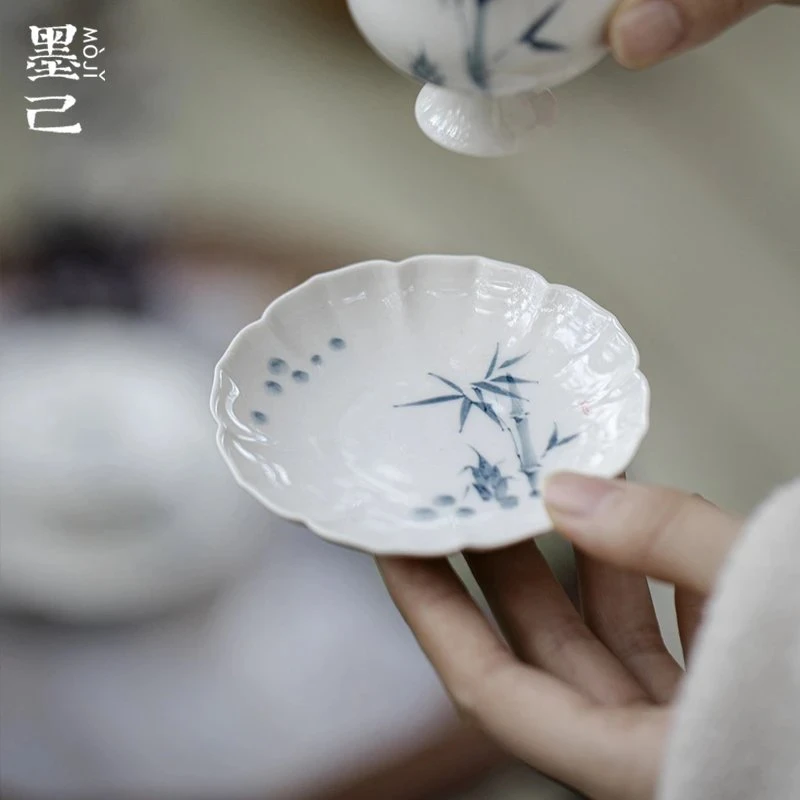 草木灰手绘竹子棱花杯垫功夫茶配件周边仿烫茶杯底托隔热家用