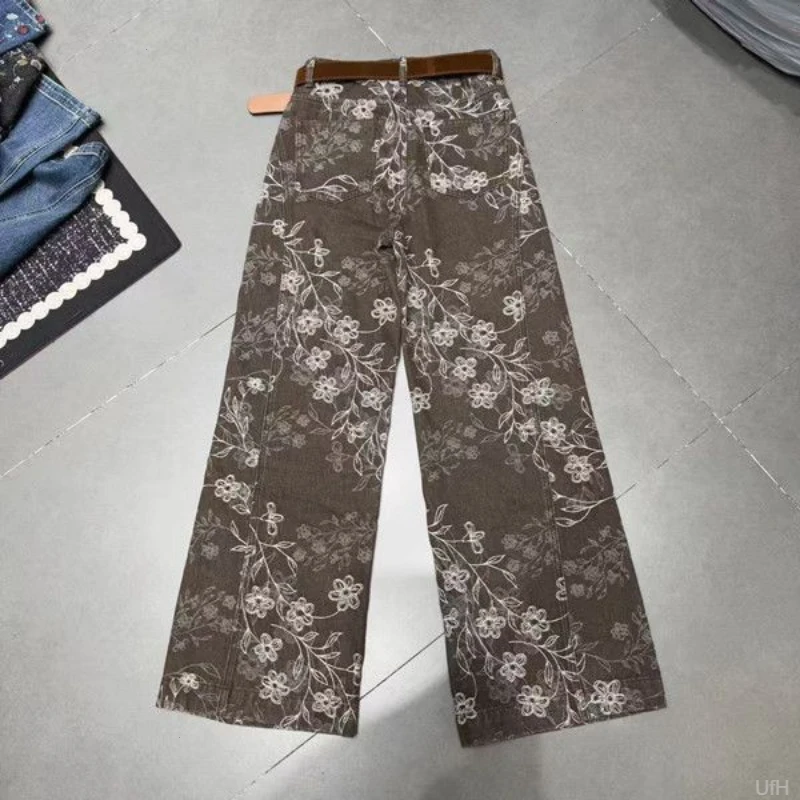 欧货2025秋季时尚轻奢时尚高腰重工欧花筒叭牛仔裤高品质洋气长裤