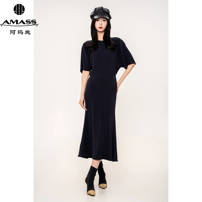AMASS/阿玛施春夏新款气质高级法式中长款圆领优雅连衣裙 5500496