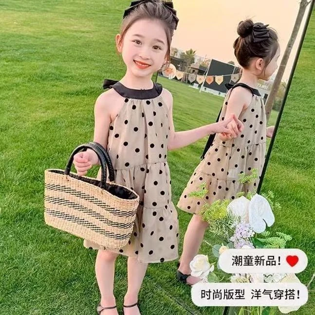 女童夏季新款圆点连衣裙儿童时尚波点无袖公主裙洋气公主风甜美潮