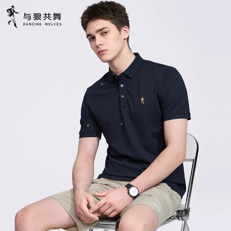 【散点刺绣】与狼共舞翻领短袖T恤男士2025夏季新款重磅休闲POLO衫