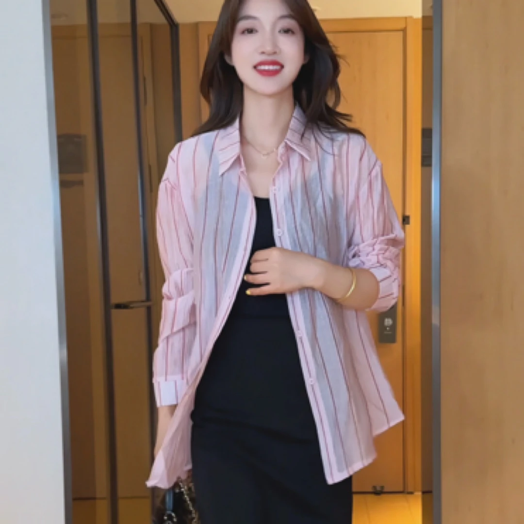 高级感时尚百搭气质条纹衬衫女夏季新款设计感轻薄透气防晒外套