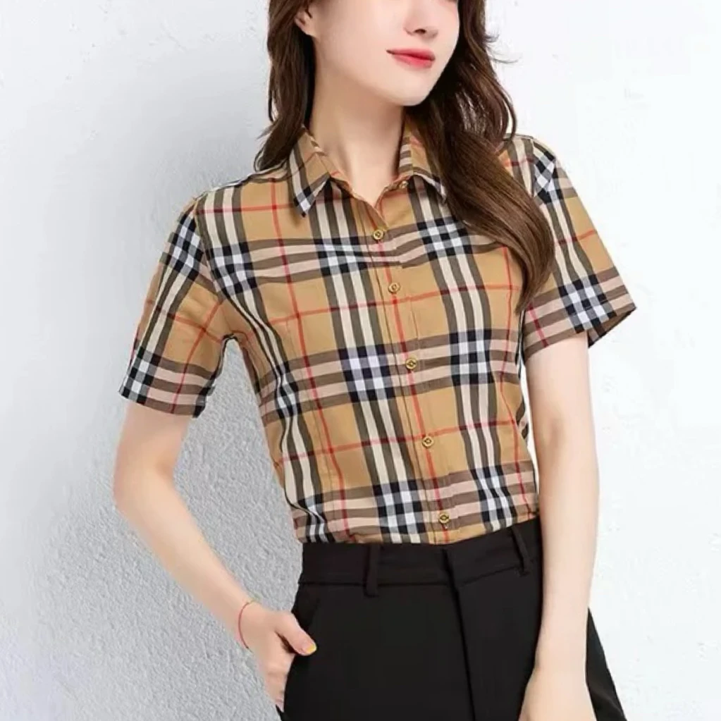 99新 BURBERRY/博柏利 【夏季巨惠】00254 经典格纹短袖衬衫 XS码