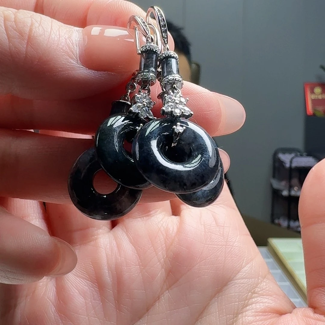 翡翠耳饰银S925镶嵌多样性发货其一