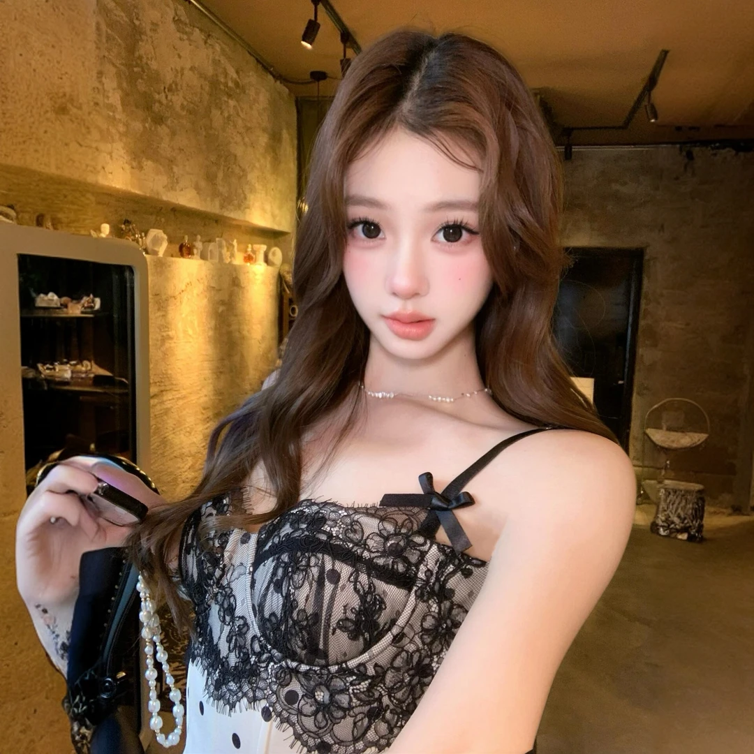 K7016温柔蕾丝拼接波点吊带连衣裙女春夏性感气质收腰生日公主裙