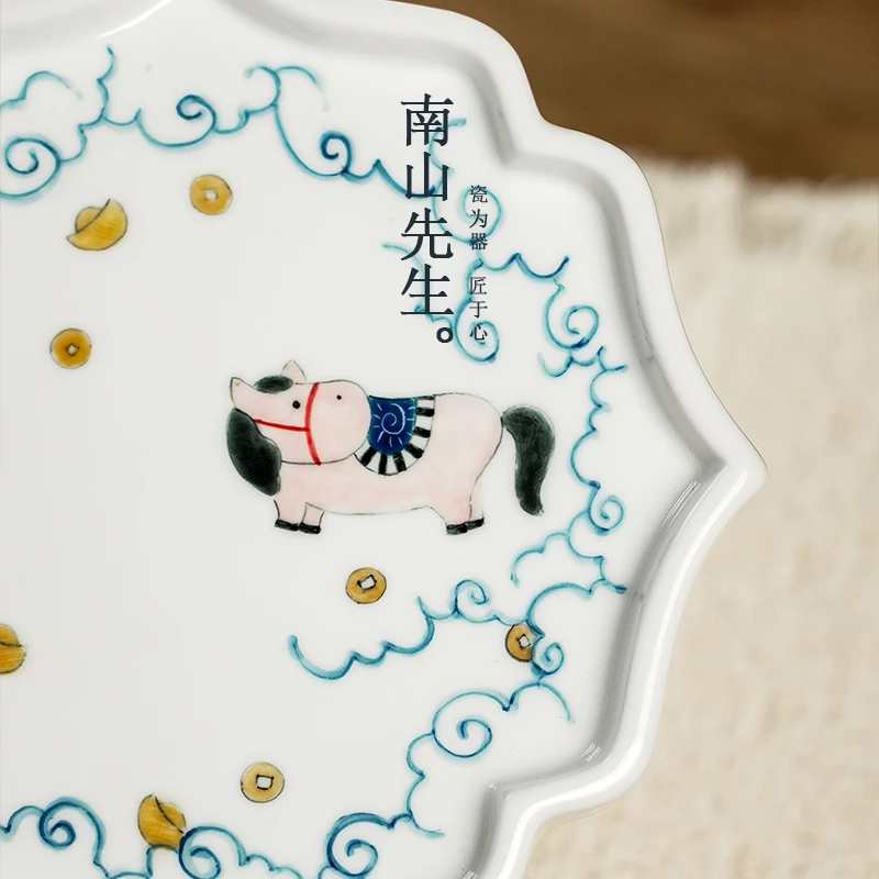 南山先生马上有钱壶承 纯手绘茶盘湿泡