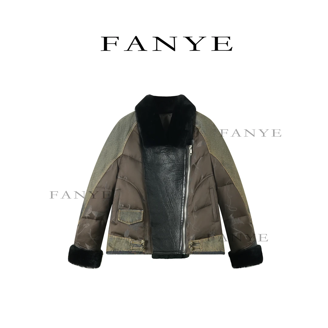 FANYE 2025冬季重工设计感三重拼接皮毛一体鹅绒服86760
