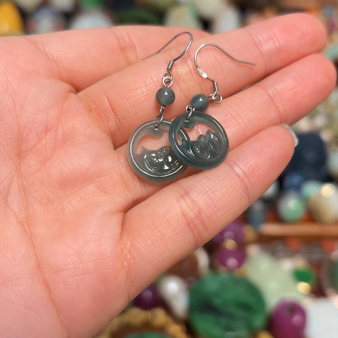 翡翠银S925镶嵌耳饰开播福利不议价炸