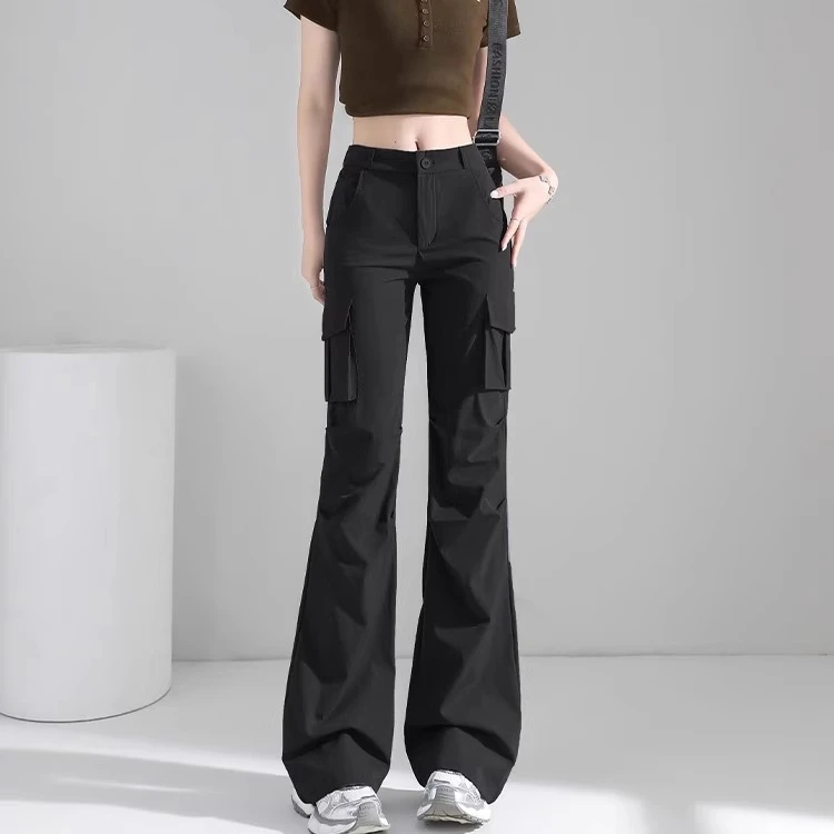 灰色微喇美式工装裤女夏季薄2025新款高腰显瘦辣妹复古休闲喇叭裤