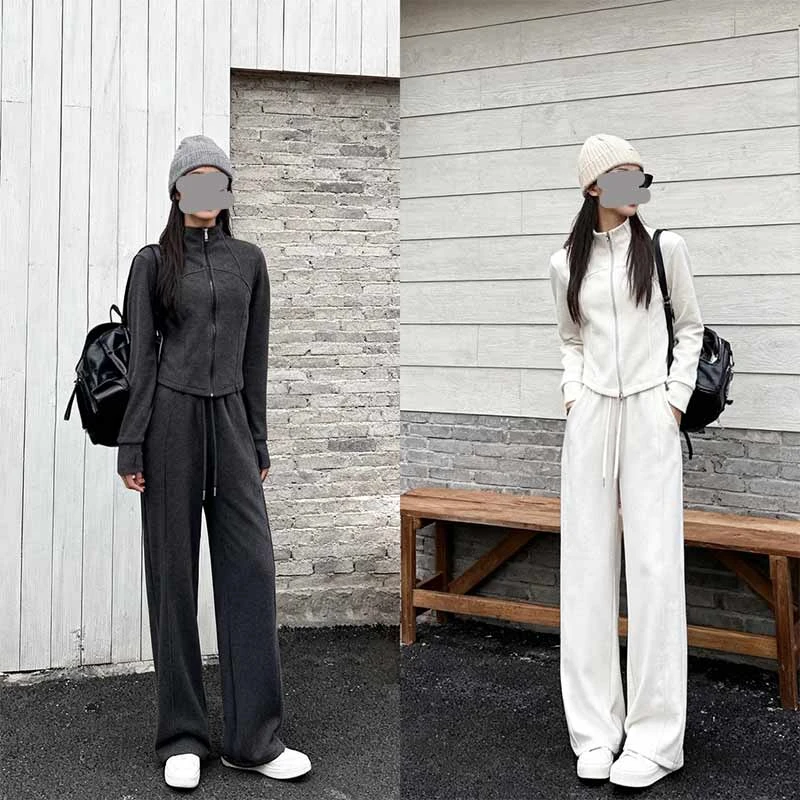 【极简风】2026冬新款蓄热绒修身显瘦百搭休闲时尚女士卫衣卫裤套装