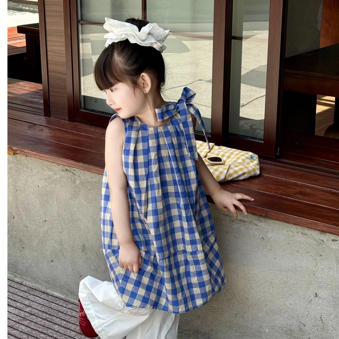 独特洋气时髦女童装2025夏装新款格子背心裙搭配休闲阔腿裤两件套