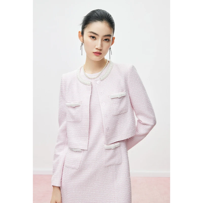 MandyZhang小香风重工蝴蝶纱外套女秋季优雅精致粉色短款长袖上衣