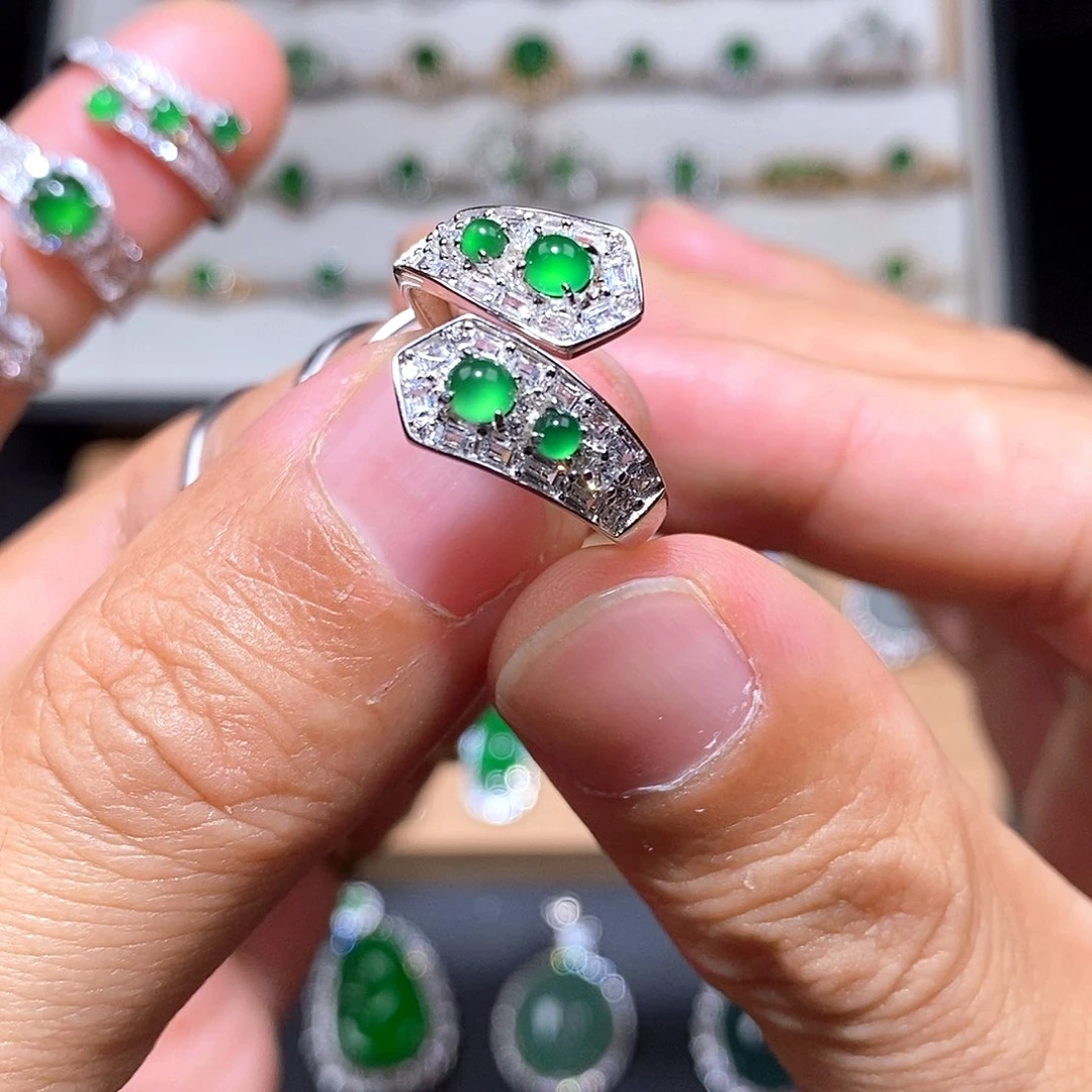 银S925镶嵌戒指翡翠戒指