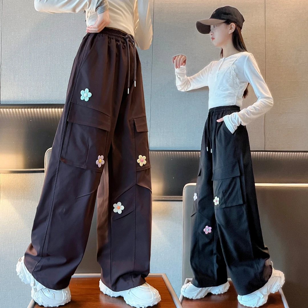 女童裤子春秋中大童秋季宽松休闲裤2025新款儿童洋气工装裤初中生