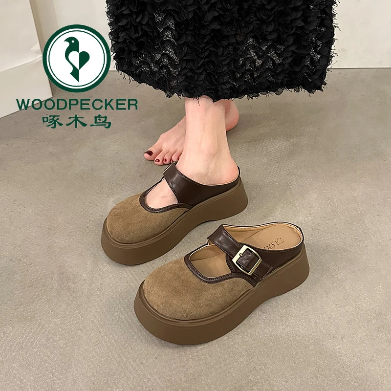 啄木鸟懒人包头半拖鞋女春新款一脚蹬通勤法式勃肯鞋气质百搭单鞋
