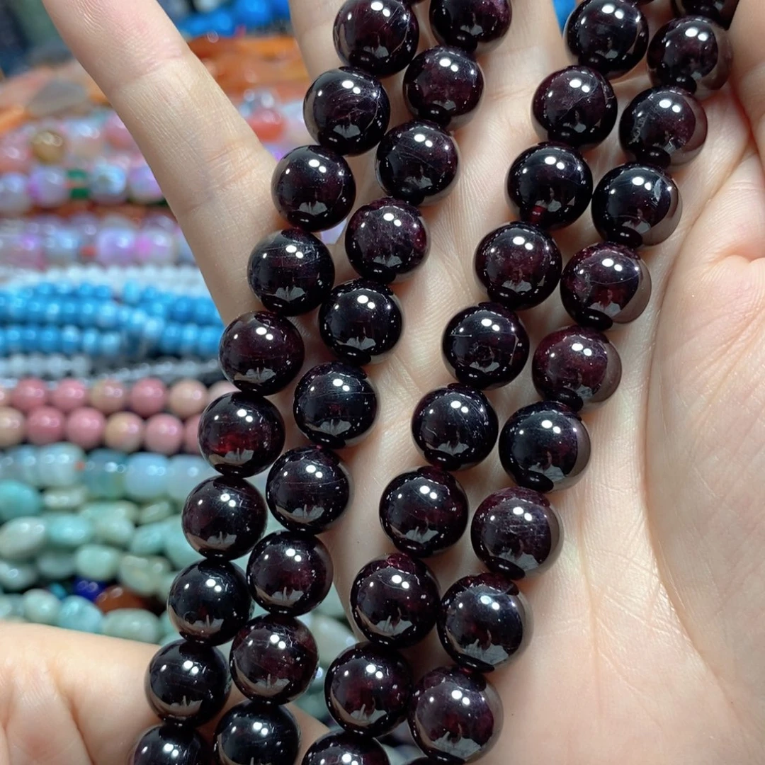 玛瑙/玉髓足银镀金镶嵌珠宝半成品天然石榴石一条卡11mm