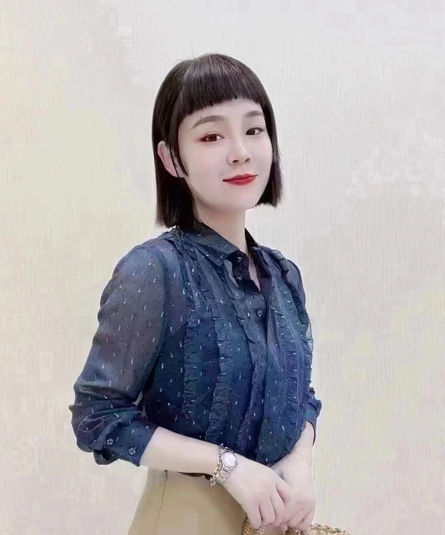 不退换-时尚上衣长袖纱微透气质衬衣洋气春款红色夏季女士衬衫