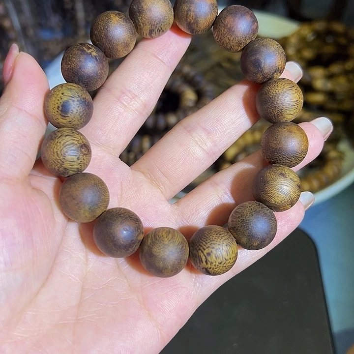 沉香手串九九沉圆珠单圈1.418