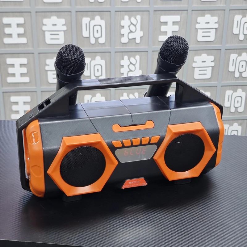 战鼓5356一体机卡拉OK套装音响室内KTV户外音响带两支无线麦克风