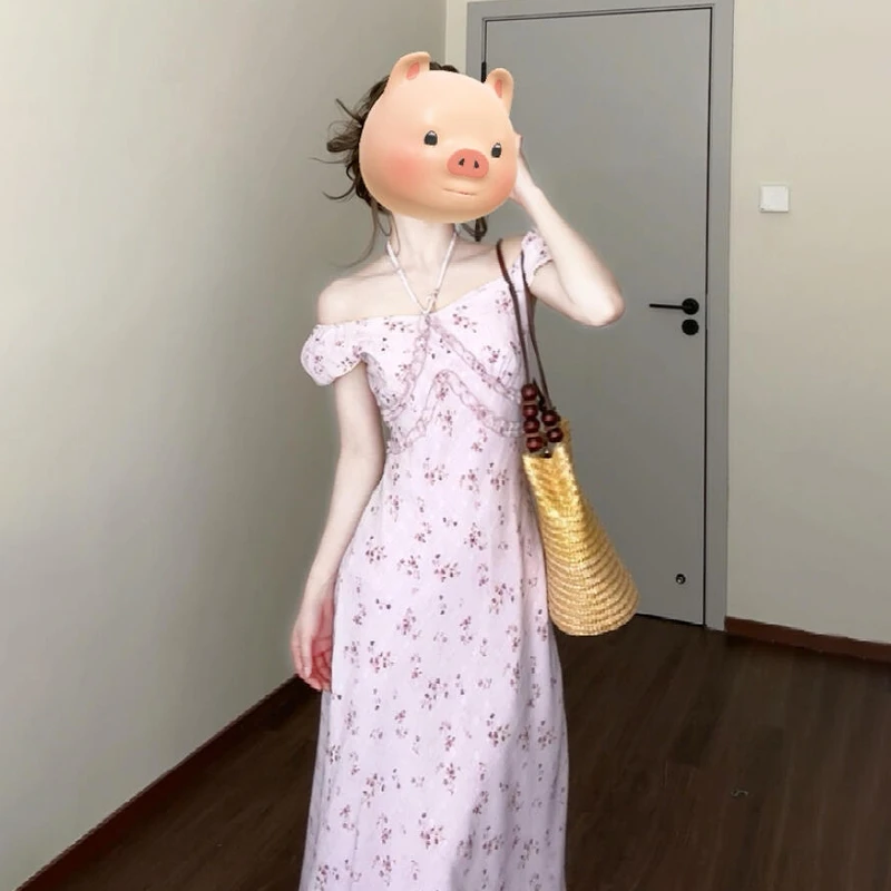 法式茶歇v领碎花连衣裙子女夏季度假风收腰绝美气质长裙2025新款