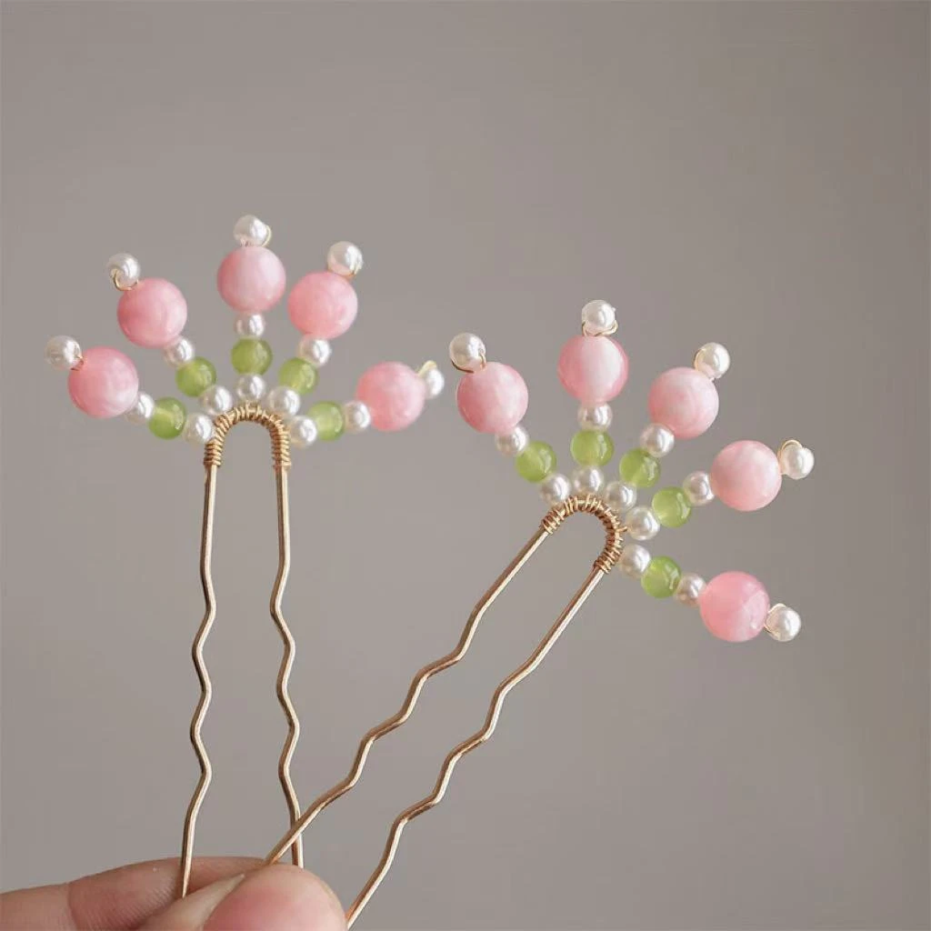 粉色小果子发钗古风汉服清新点缀发簪掩鬓夏日新中式小钗头饰配饰