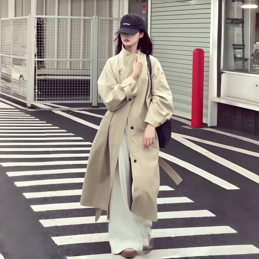 风衣外套女款2025秋季新款老钱风高级感立领中长款气质休闲大衣