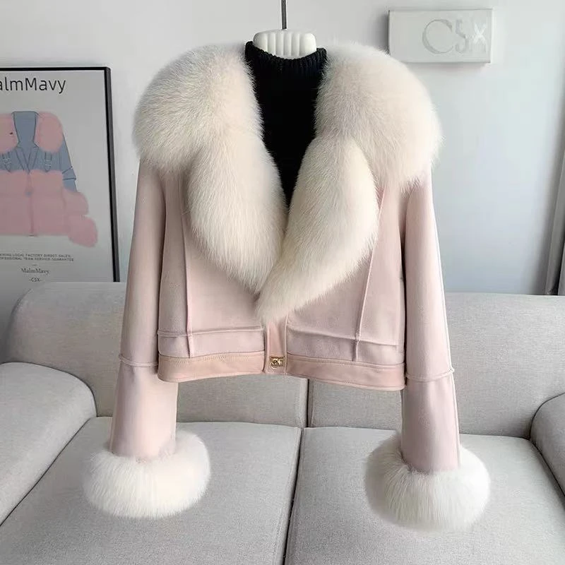 DOUSHEHUI  温柔蜜语狐狸毛麂皮绒皮草服饰外套