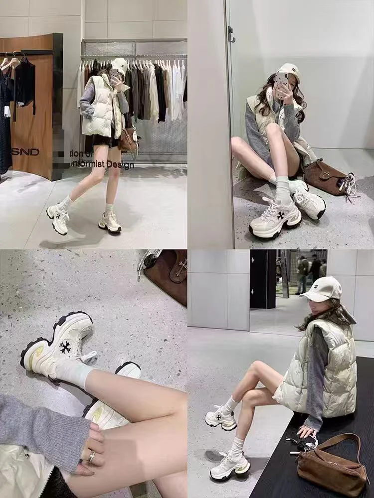 HF（9XZF659-79#)十字花 增高厚底网面老爹休闲鞋9-526